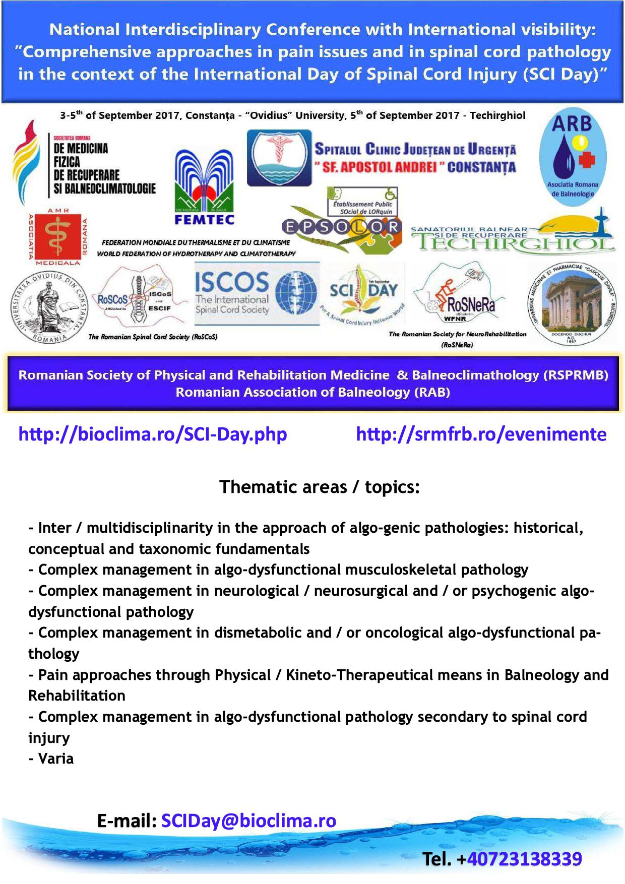 National Interdisciplinary Conference with International Visibility: 'Comprehensive approaches in pain issues and in spinal cord pathology in the context of the International Day of Spinal Cord Injury (SCI Day)'